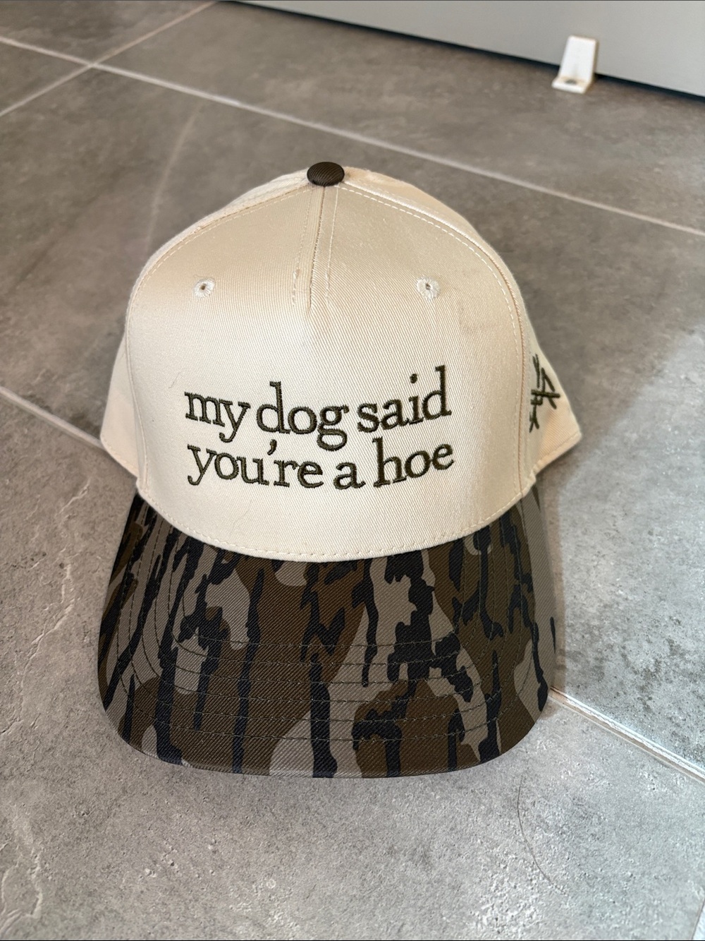 Cream and Camo Women's Baseball Cap with Embroidered Slogan